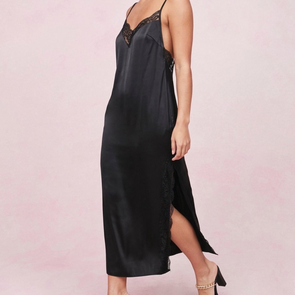 Lace Trim Satin Midi Slip Dress